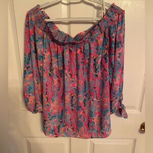 NWT Lilly Pulitzer Mary Ellen long sleeve off the shoulder blouse.